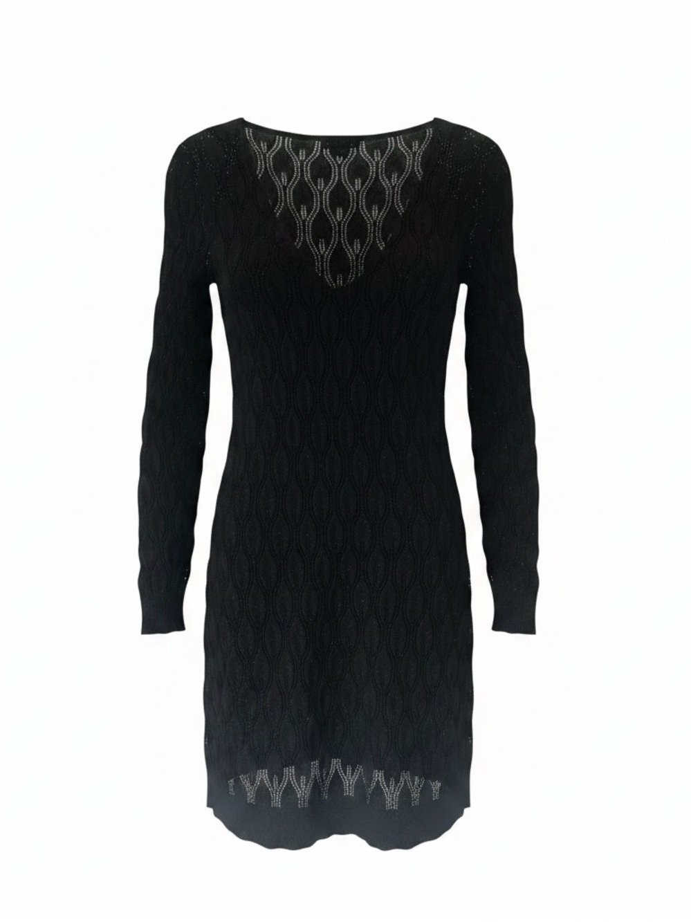 ECI New York Black Long Tunic Sweater Silver Metallic Thread Shimmer Knit